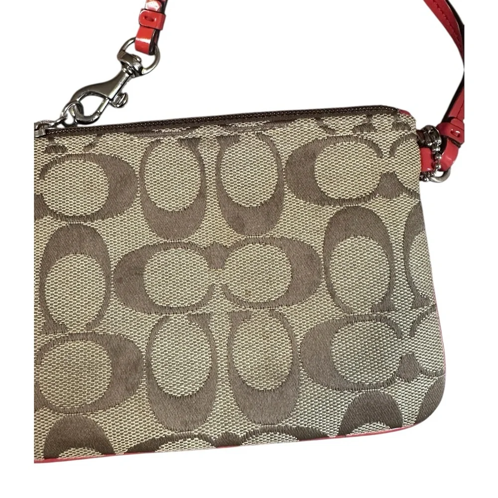 Coach Brown and Red Signature Wristlet